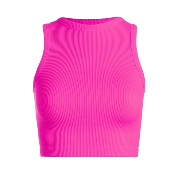 Dynamic • Hot Pink High Neck Ribbed Seamless Crop Tank - Picture 9 of 10